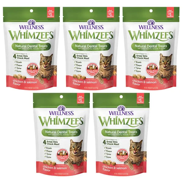 5 Pack - WHIMZEES Wellness Cat Dental Treats, Chicken and Salmon Flavor 4.5oz Whimzees